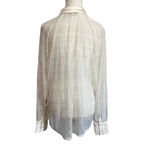 NWT JASON WU CREAM SEETHROUGH LACE SATIN BUTTON DOWN TUNIC - Picture 3 of 16